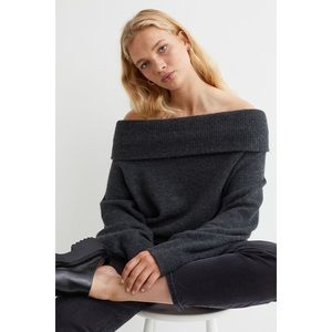 Off the shoulder grey sweater